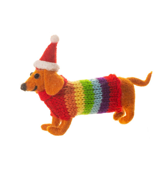 Felt Sausage Dog With Rainbow Jumper