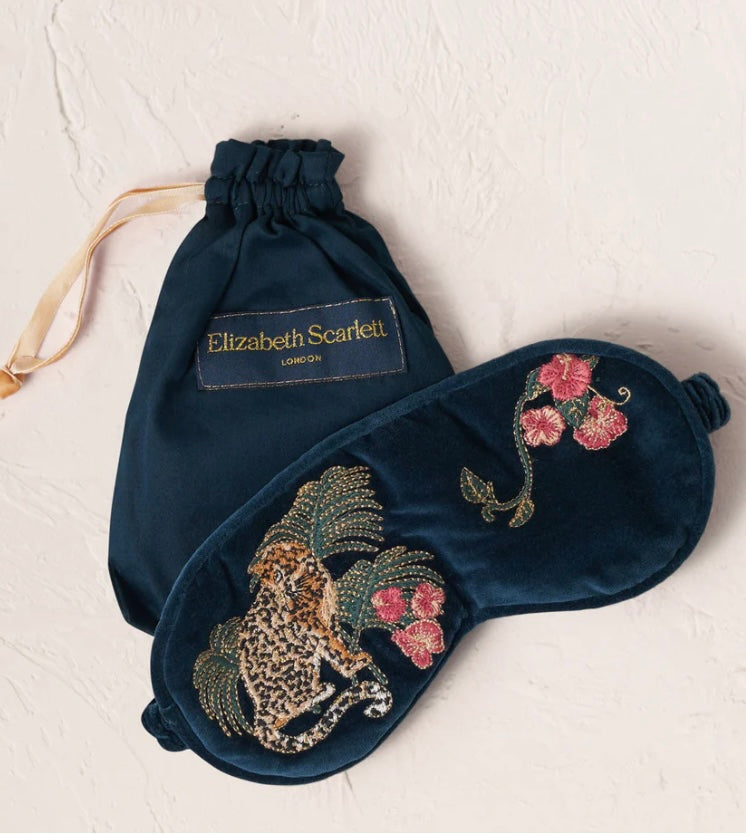 Jungle Jaguar Velvet Eye Mask - Ink Blue
