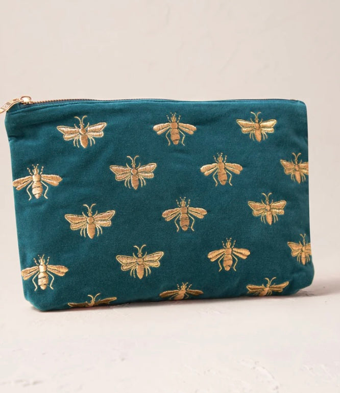 Honey Bee Velvet Everyday Pouch -Rich Blue