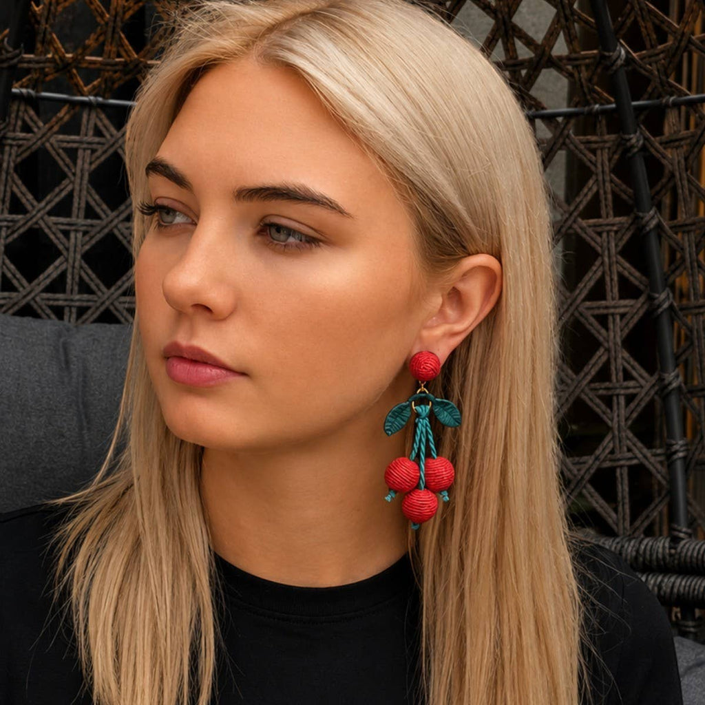 Red Raffia Multi Drop Cherry Earrings
