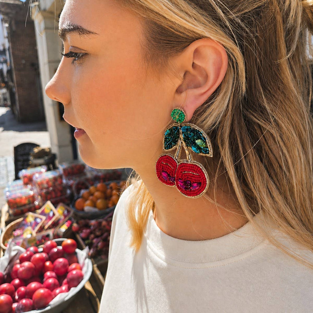 Beaded Crystal Disco Cherry Earrings