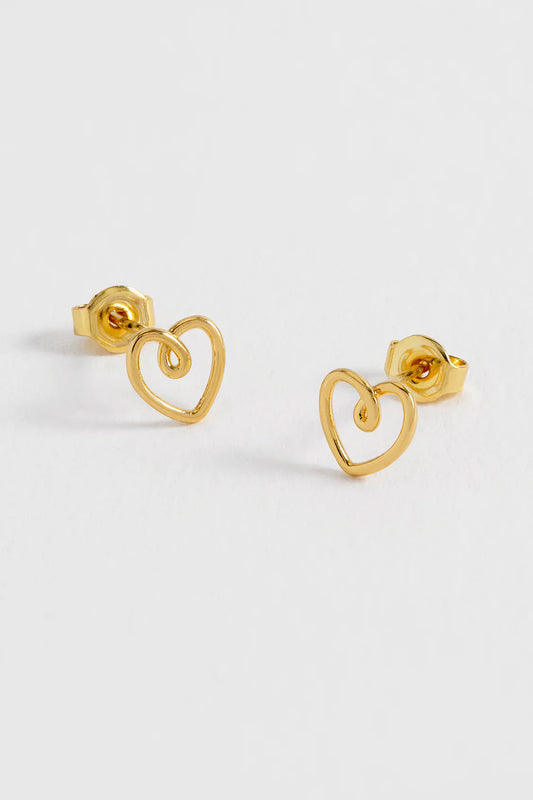 Doodle Heart Stud Earrings -Gold Plated