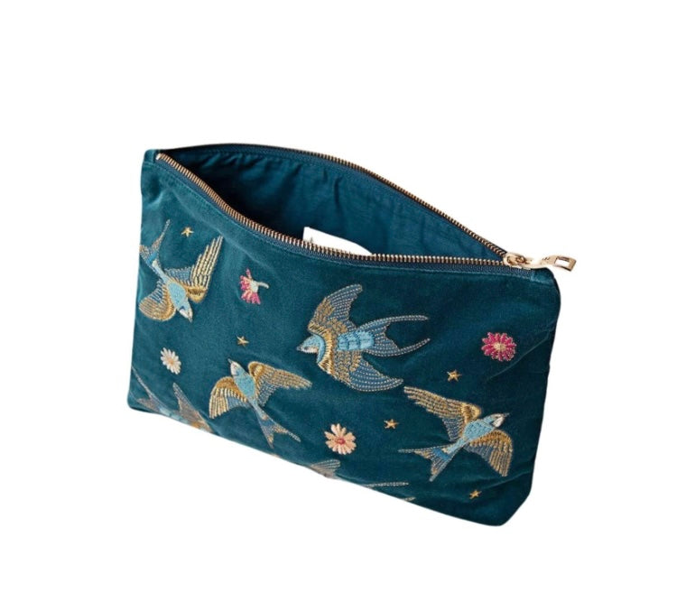 Swallows Velvet Everyday Pouch - Rich Blue