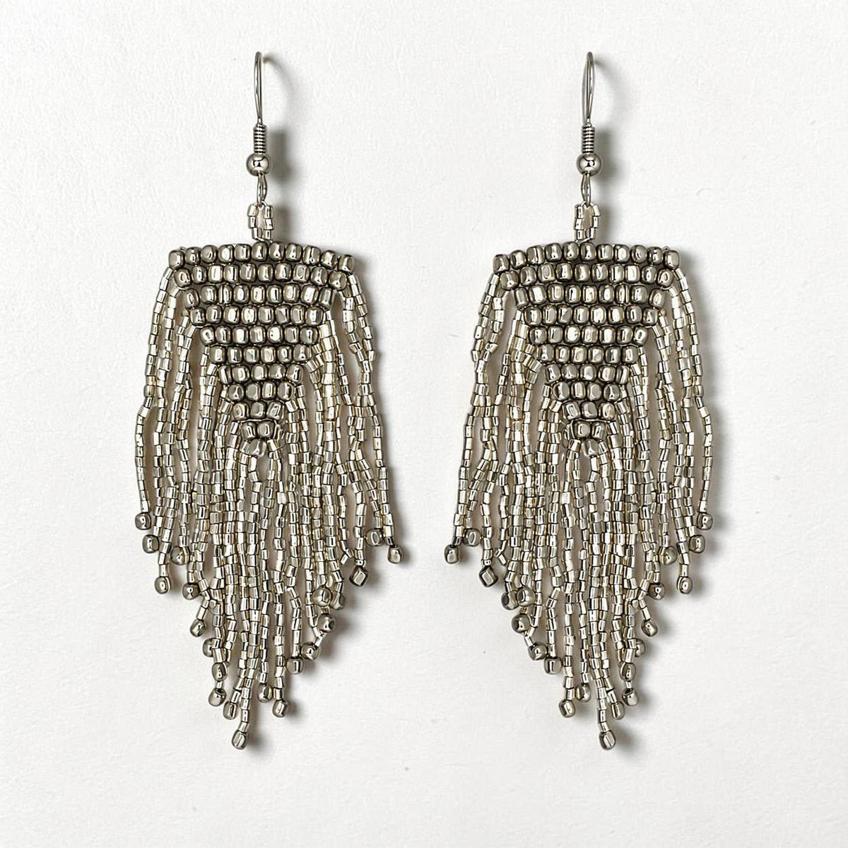 Silver Beaded Fringe Earrings