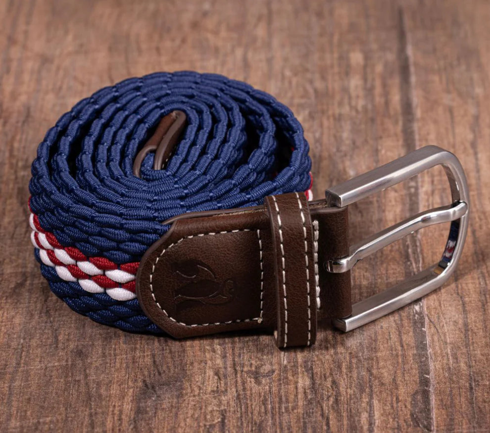 Recycled Woven Belt - Burgundy Fine Stripe