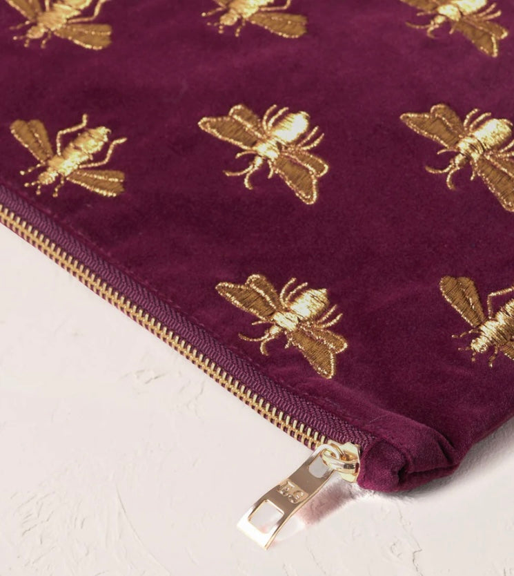 Honey Bee Velvet Everyday Pouch - Plum