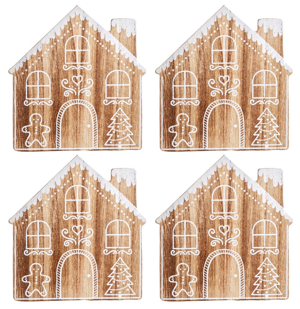 Gingerbread House Wooden Coasters - Set of 4