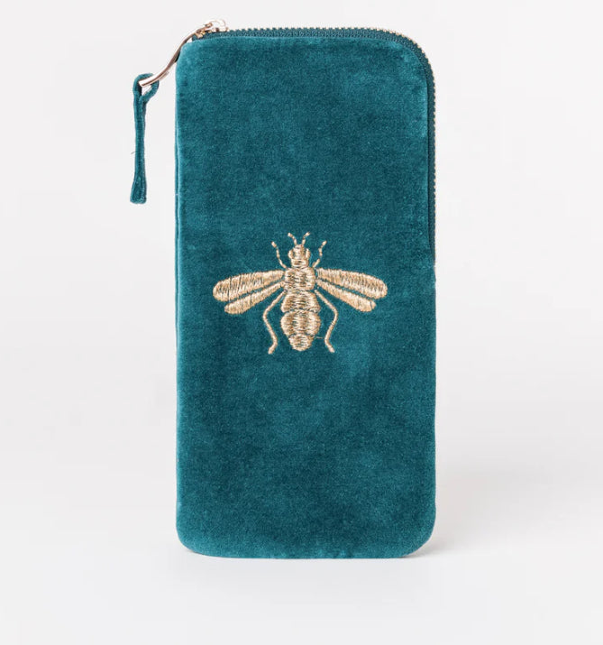 Honey Bee Velvet Glasses Case -Rich Blue