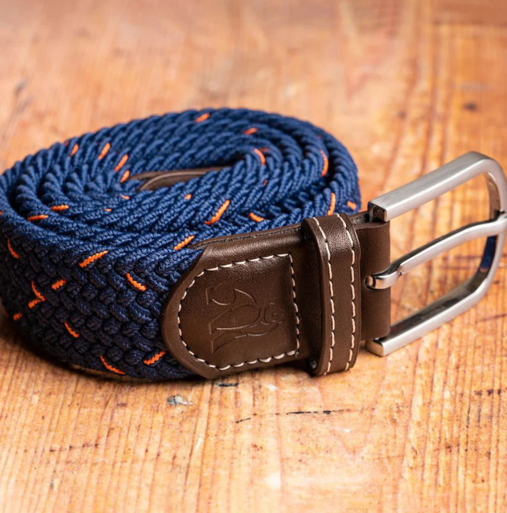 Recycled Woven Belt - Navy/Orange Stripe