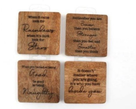 4 assorted saying coasters