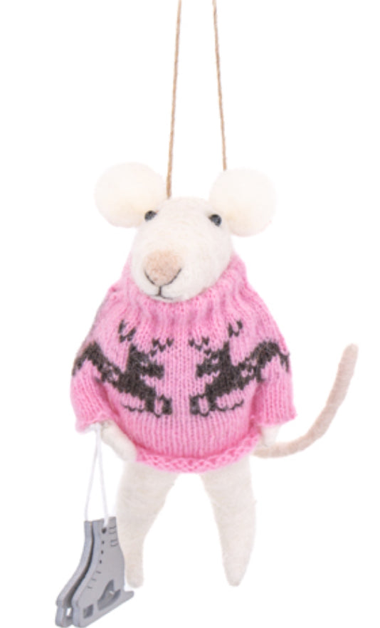 Ice-Skating Mouse Felt Decoration