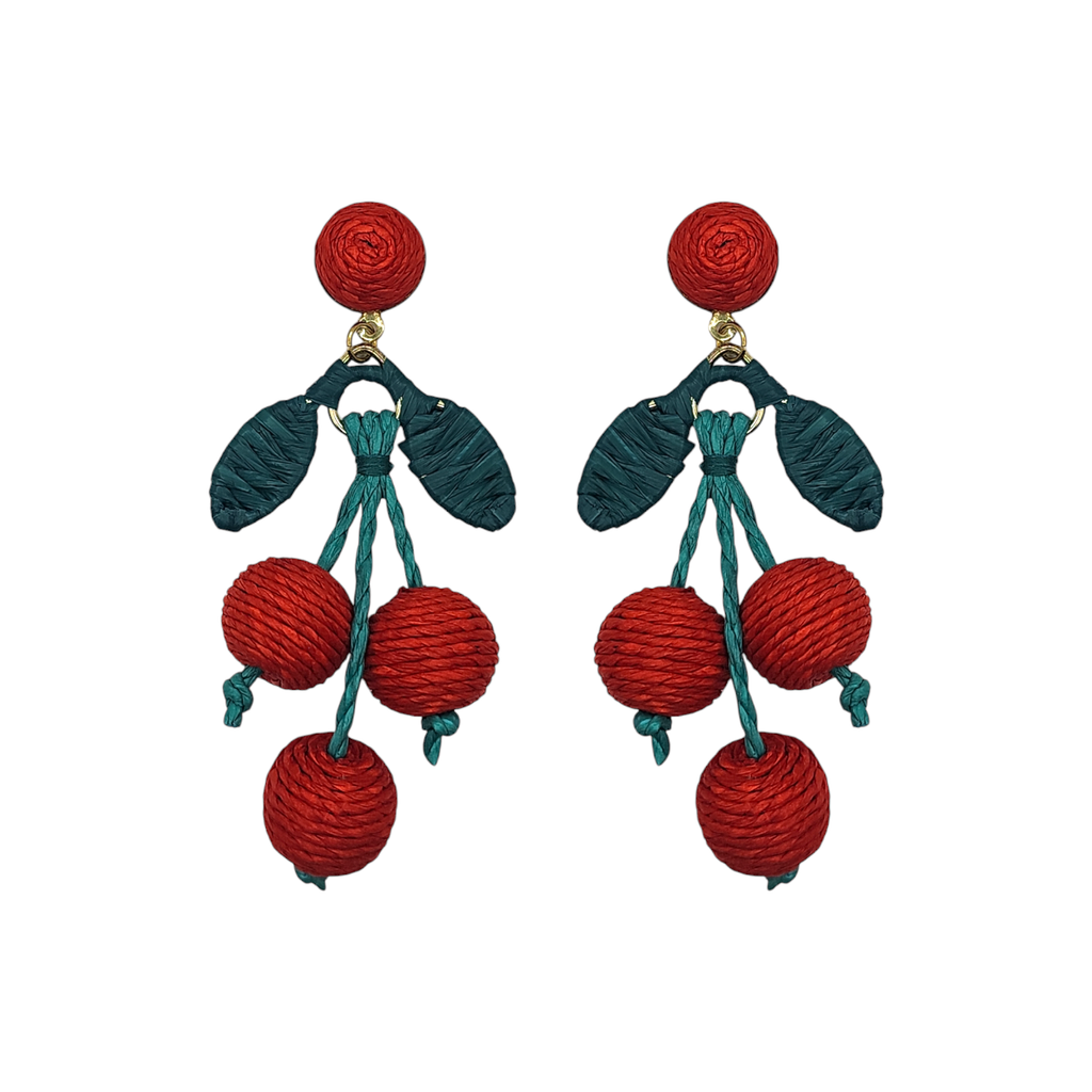 Red Raffia Multi Drop Cherry Earrings