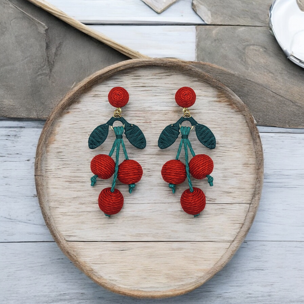 Red Raffia Multi Drop Cherry Earrings