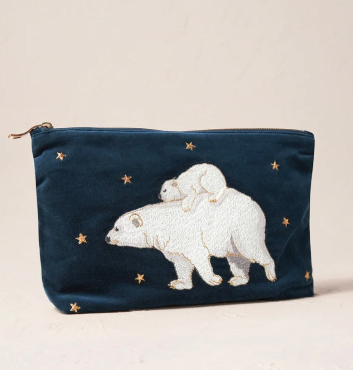 Polar Bear Velvet Everyday Pouch - Ink Blue