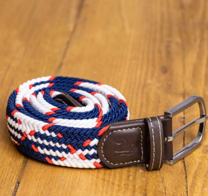 WOVEN BELT - BLUE/RED DIAGONAL STRIPES