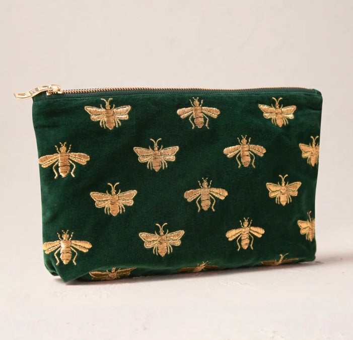 Honey Bee Velvet Everyday Pouch -Forest