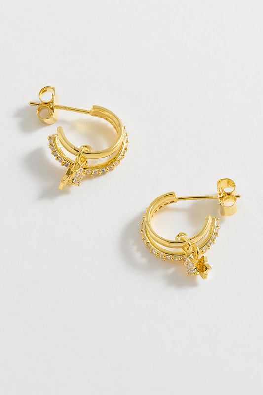 Duo Pave Star Hoops-Gold Plated