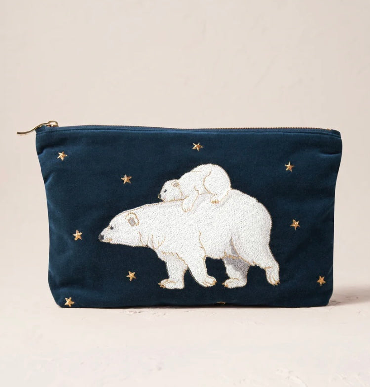 Polar Bear Velvet Everyday Pouch - Ink Blue