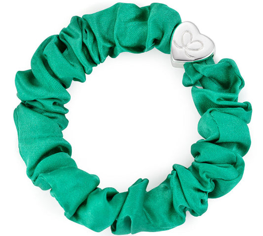 Silver Heart Silk Scrunchie - Jungle Green