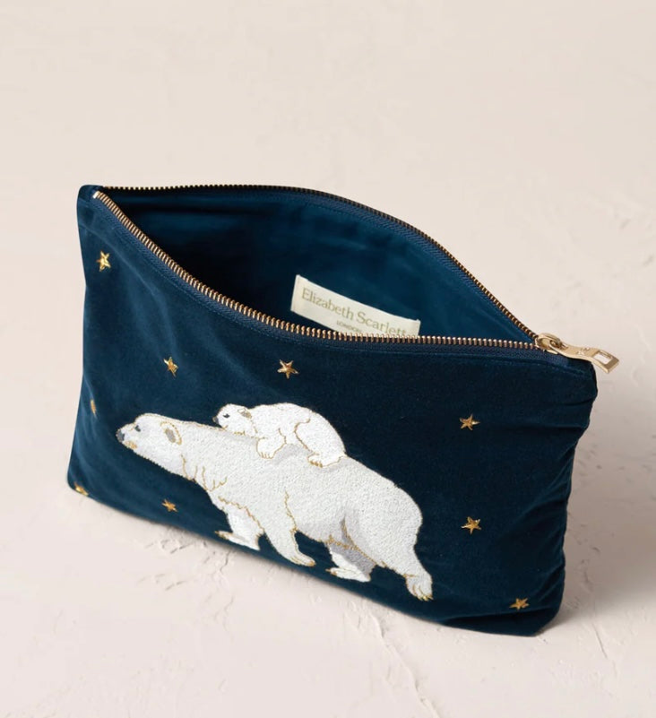 Polar Bear Velvet Everyday Pouch - Ink Blue