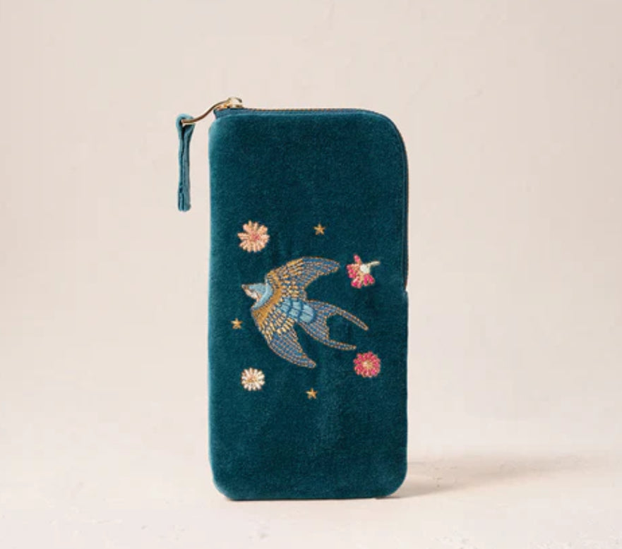 Swallows Velvet Glasses Case - Rich Blue