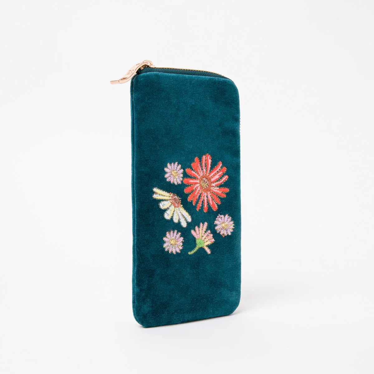 Wildflower Velvet Sunglasses Case - Rich Blue