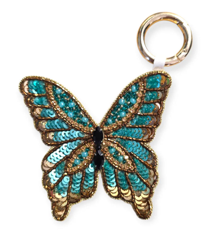 Teal & Bronze Beaded Butterfly Bag Charm