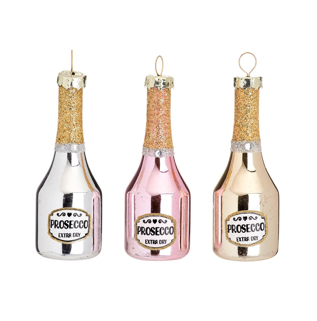 Mini Prosecco Bottle Shaped Bauble -Set of 3