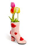 HEART AND LIPS BOOT CERAMIC VASE