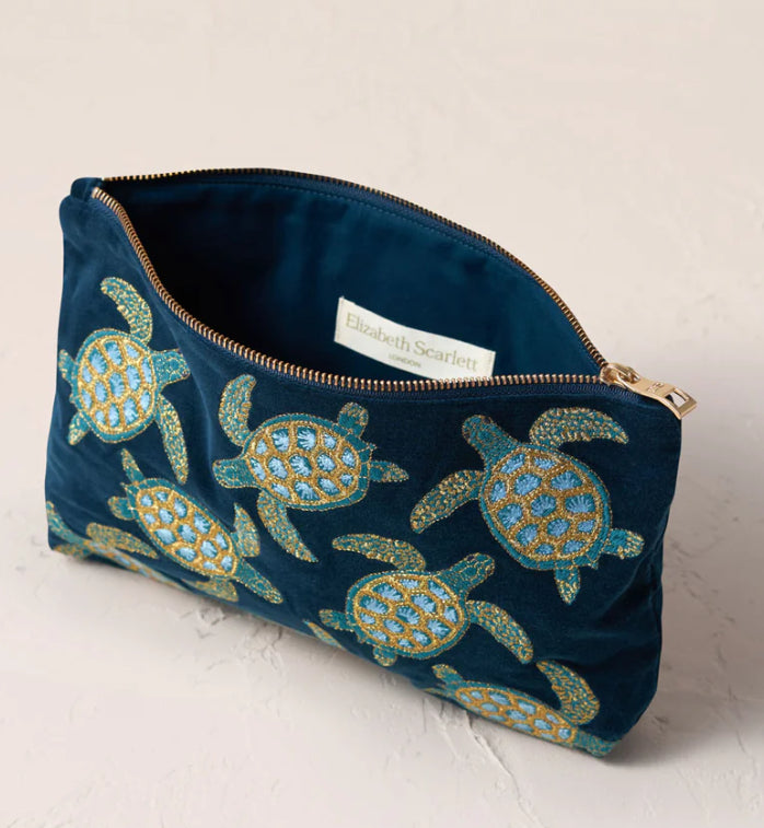 Turtle Conservation Velvet Everyday Pouch -Marine Navy