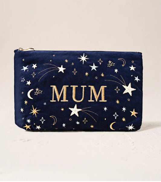 Starry Star Mum Velvet Everyday Pouch - Navy