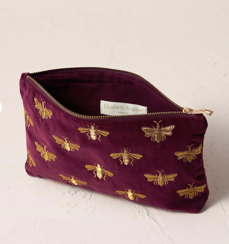 Honey Bee Velvet Everyday Pouch - Plum