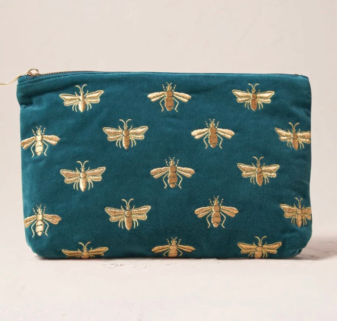 Honey Bee Velvet Everyday Pouch -Rich Blue Teal