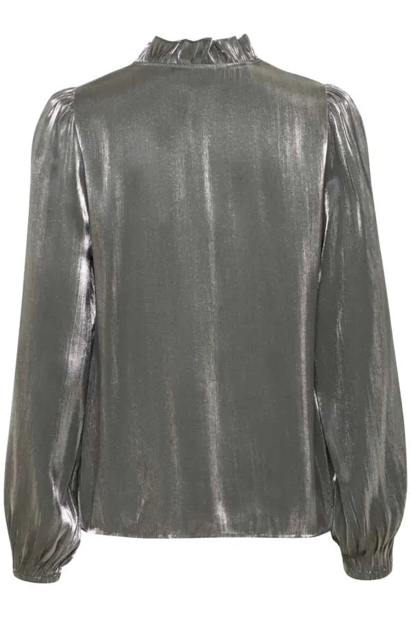 FRYOLAND Silver V -Neck Ruffle Blouse