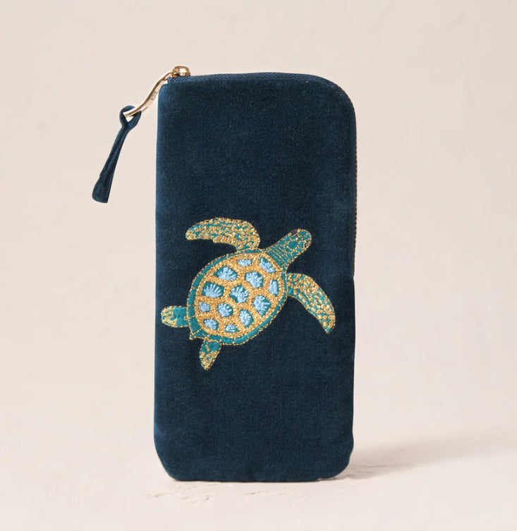 Turtle Conservation Velvet Glasses Case -Marine Navy