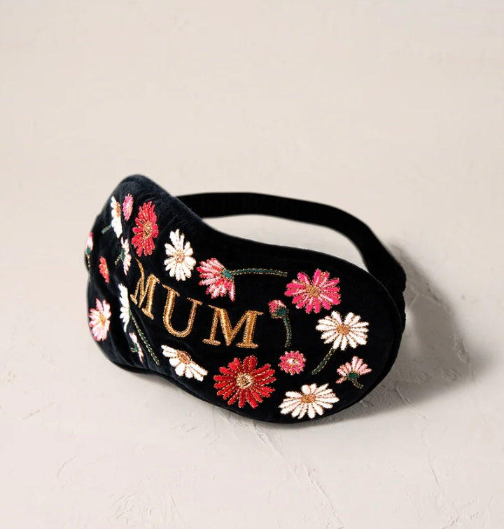 Floral Mum velvet Eye Mask -Charcoal