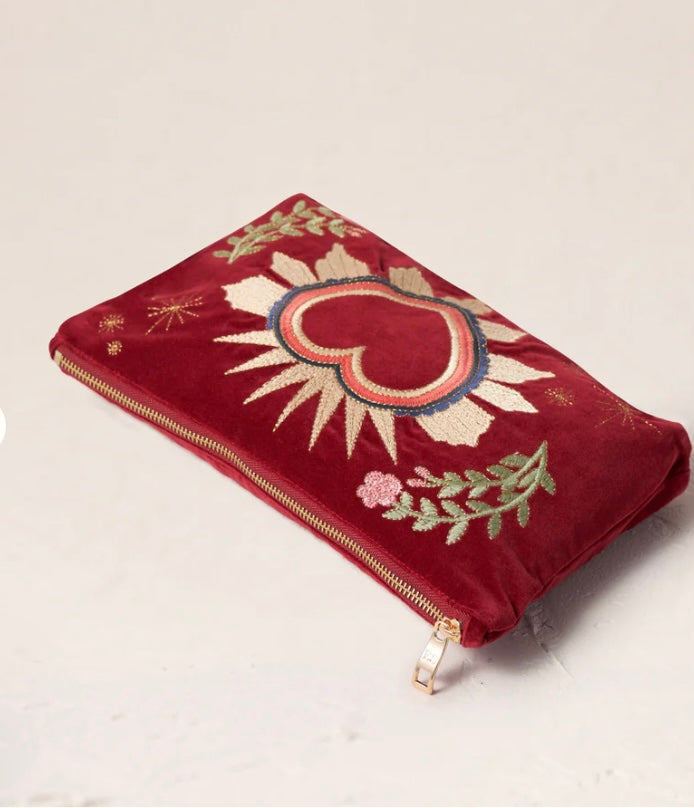 Sacred Hearts Velvet Everyday Pouch - Rouge