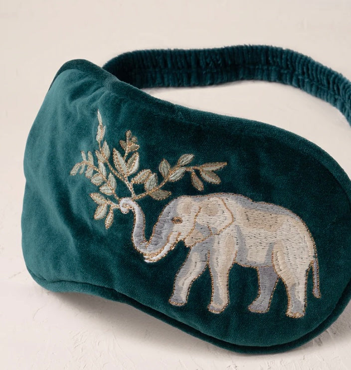 Elephant Herd Velvet Eye Mask- Emerald