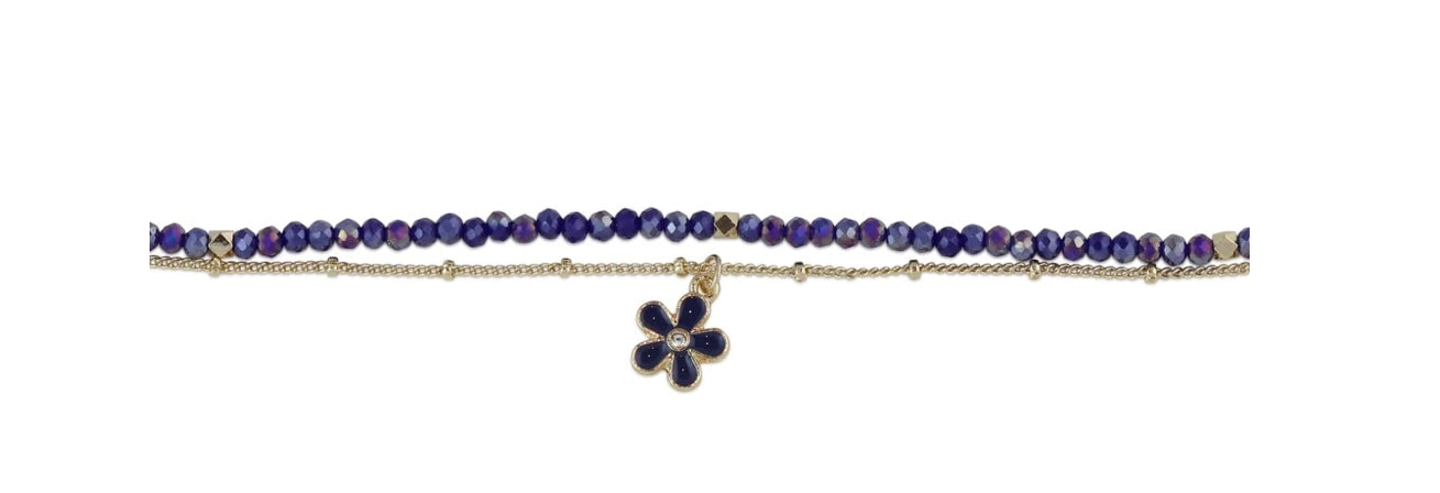 Rebecca Flower Charm Beaded Anklet
