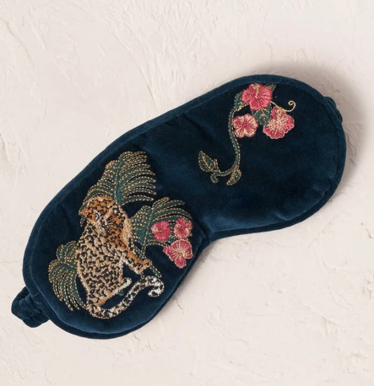 Jungle Jaguar Velvet Eye Mask - Ink Blue