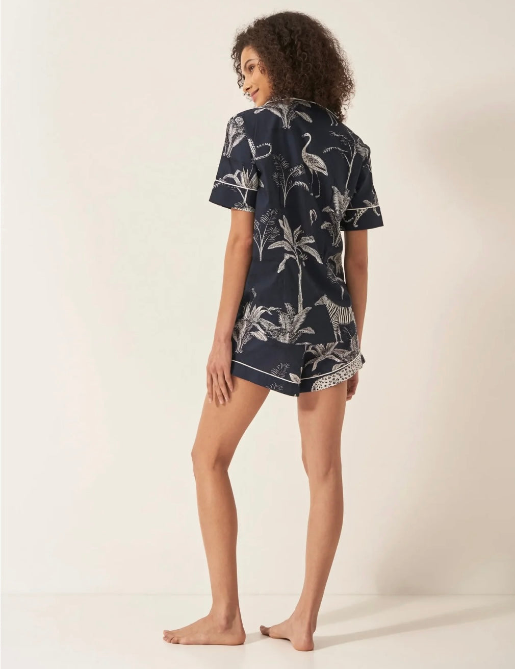 Women’s Organic Cotton Short Sleeve Pyjama Short Set -Navy Botanical Jungle