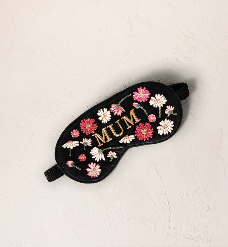 Floral Mum velvet Eye Mask -Charcoal