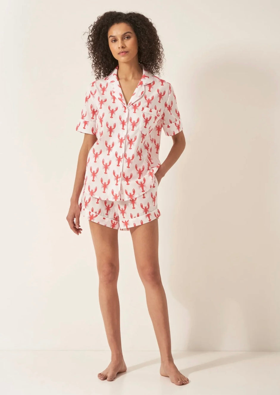 Women’s Organic Cotton Short Sleeve Pyjama Short Set - Red Lobster