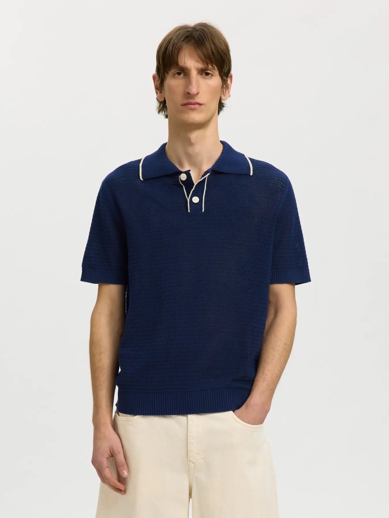 SLHJESSE SS KNIT OPEN STRUCTURE POLO