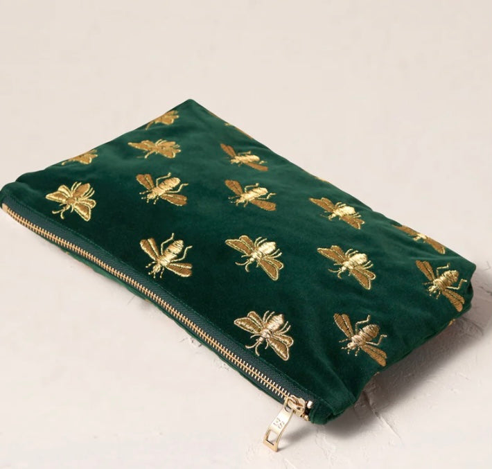 Honey Bee Velvet Everyday Pouch -Forest