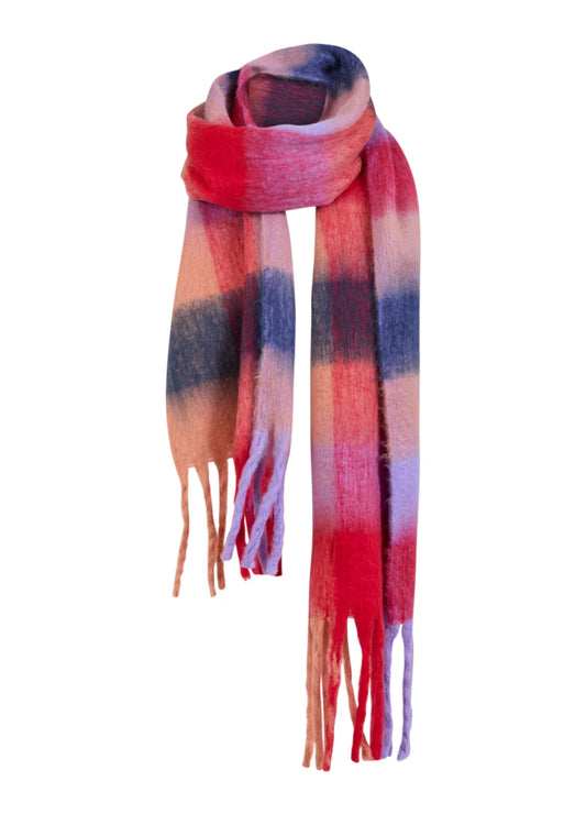 CC Heart Big Check Scarf - Red/Nude Mix