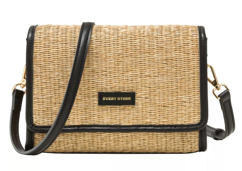 Straw Flap Over Crossbody Bag