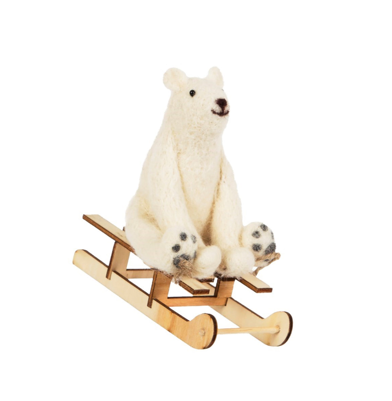 Woolly Sledging Polar Bear Decoration -Cream