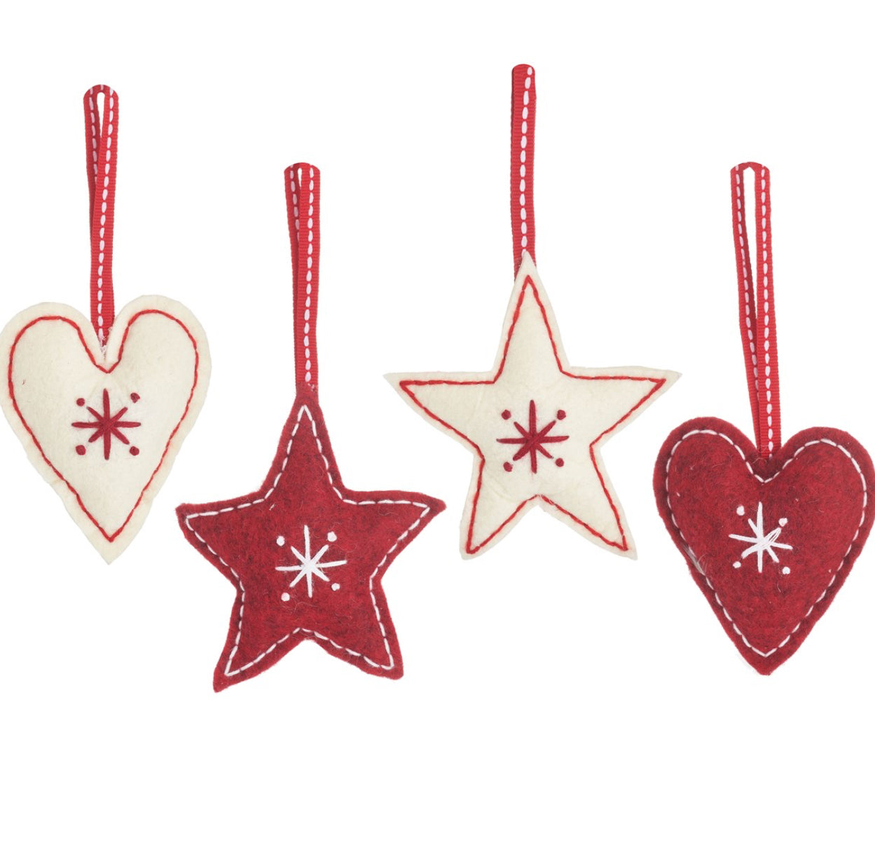 Felt Hearts & Stars Hanging Decorations-Set of 4