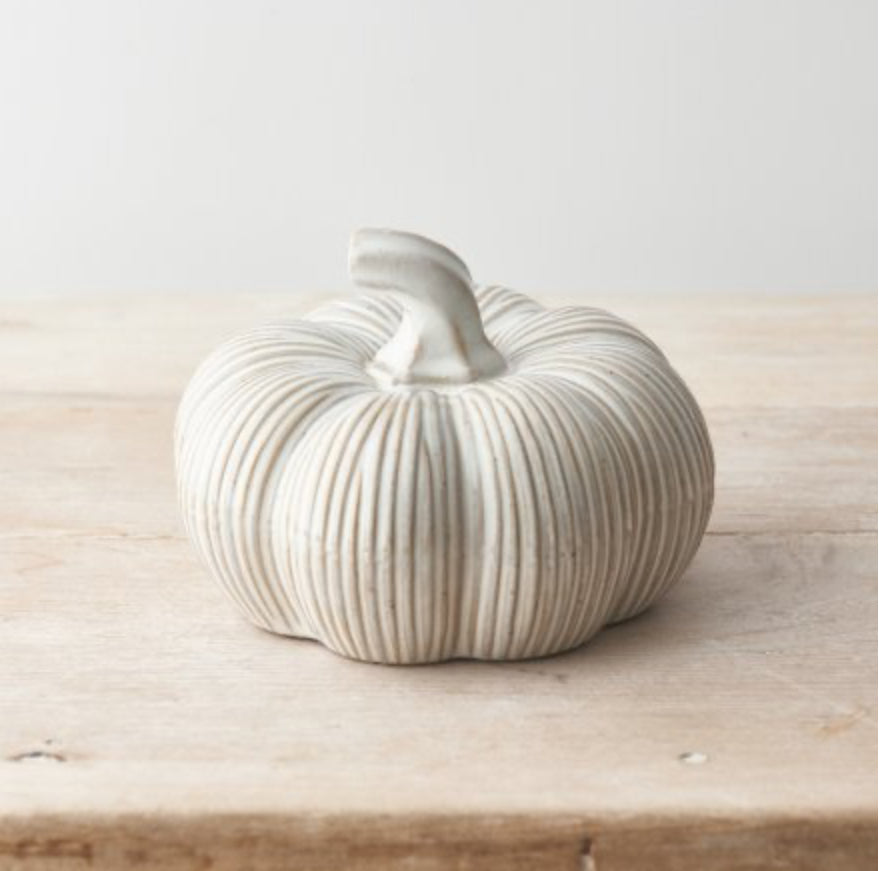 Large Cream Ceramic Pumpkin 15cm